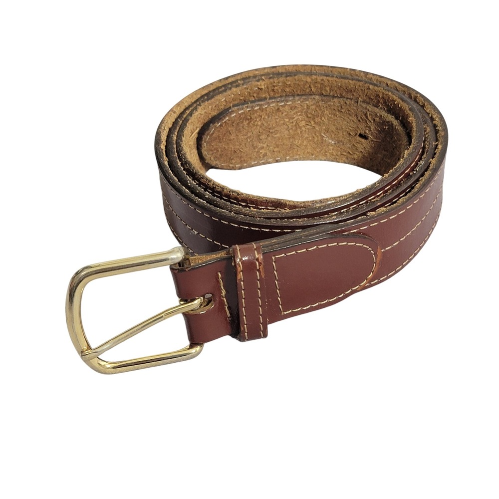 Mens Brown Full Grain Cowhilde Leather Belt Made in USA Contrast Stitch sz 40
